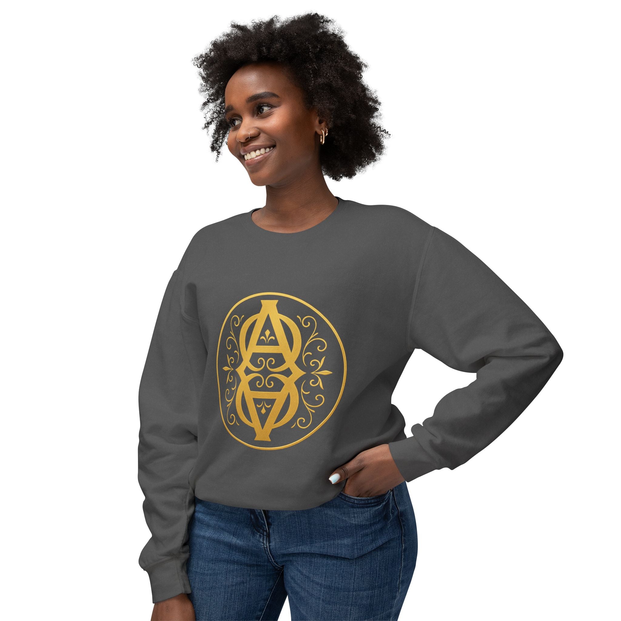 Golden Symbol Unisex Lightweight Crewneck Sweatshirt – Cozy Casual Wear, Birthday Gift, Graphic Pullover, Everyday Comfort, Unique Design
