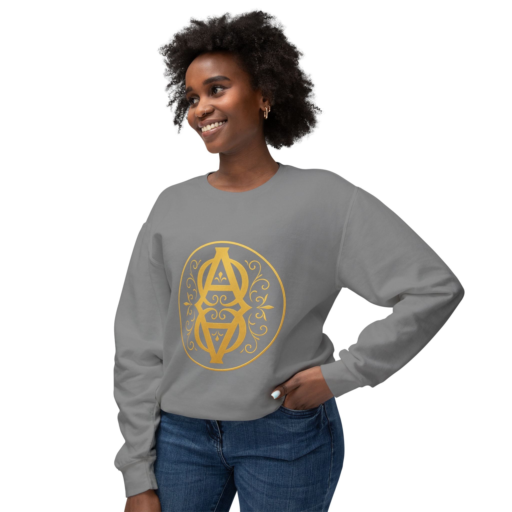 Golden Symbol Unisex Lightweight Crewneck Sweatshirt – Cozy Casual Wear, Birthday Gift, Graphic Pullover, Everyday Comfort, Unique Design